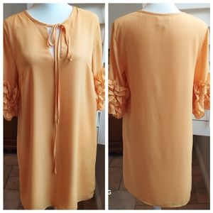 Daniel Cremieux Tangerine Orange Dress 3/4 Ruffle Sleeve Keyhole Neck Sz…